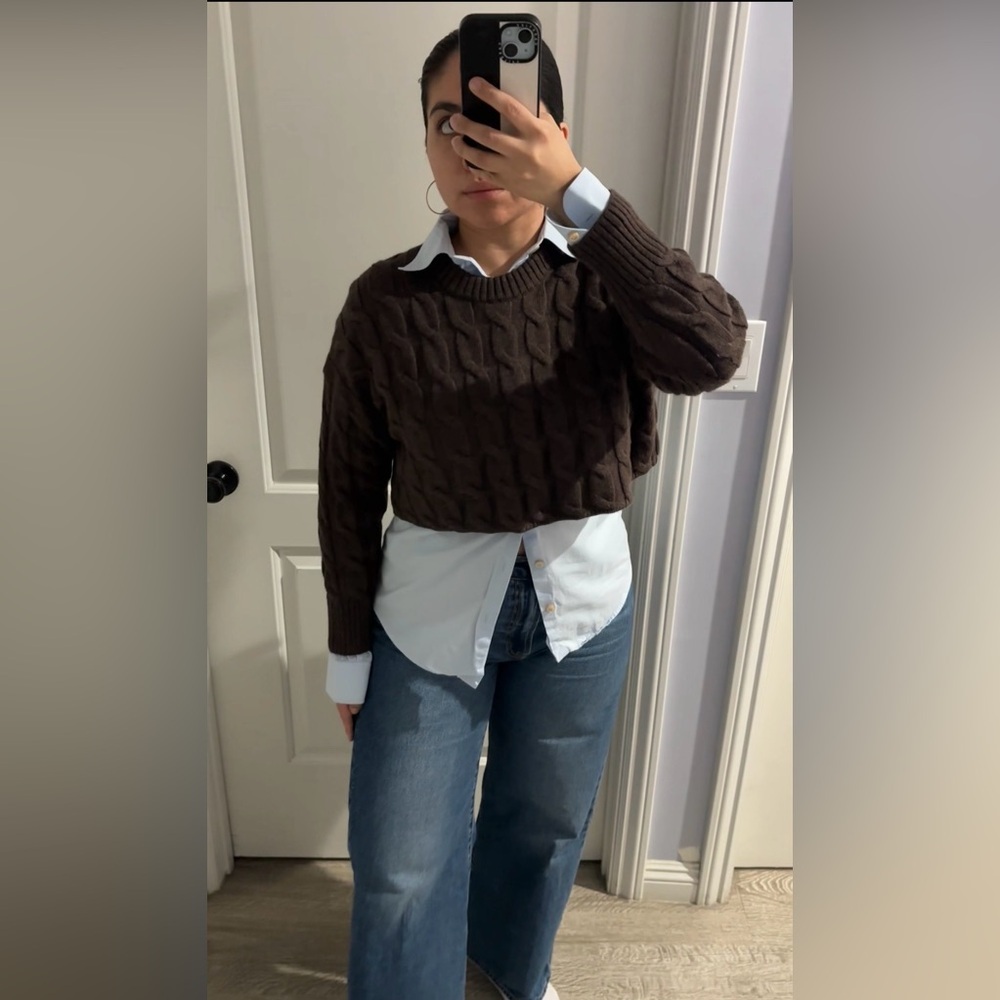 Aritzia Babaton Glory Merino Wool Cable Knit Sweater XS Brown Cropped NWOT